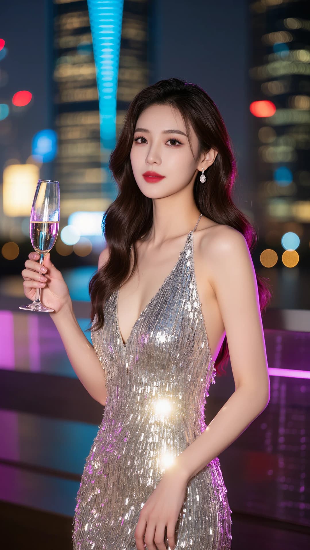 Virtual influencer woman product holding phone